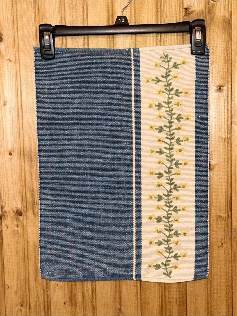 Set of 4 Park Designs Blue Ribbed Placemats Yellow Floral Panel RN70244